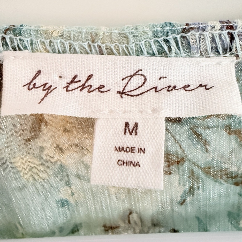 By the River Floral Maxi Dress Medium Blue Ruffle Boho Chiffon Lined Cottagecore - Picture 3 of 11
